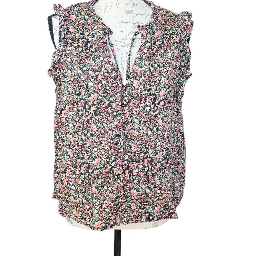 BB Dakota Steve Madden Women's Size Large Black Pink Floral Sleeveless Blouse